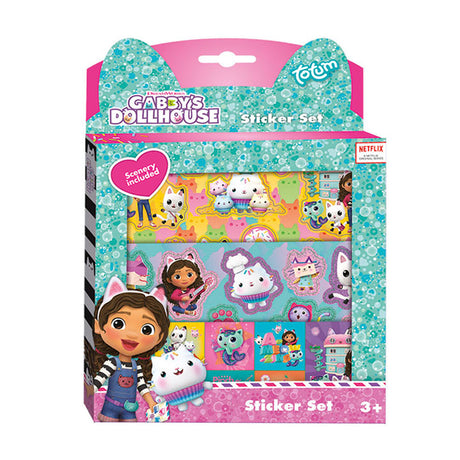 Totum Gabby's Dollhouse Sticker-Set 3 Bögen Aufkleber mit Spieldekor – Gabby's Dollhouse – kreatives Spielzeug für Mädchen ab 3 Jahren