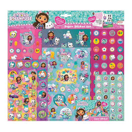 Totum Gabby's Dollhouse Super Sticker Set XL 7 Blatt inkl. Luxuriöse Aufkleber und Spiele – Gabbys Puppenhausspielzeug für Mädchen und Jungen