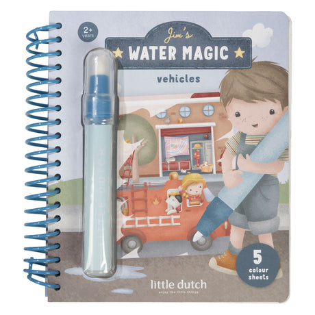 Little Dutch Wasser-Malbuch – Jim-Fahrzeuge – 5 Seiten – wiederverwendbar – mit nachfüllbarem Wasserstift – Wassermagie – Basteln – Kinderspielzeug – für Mädchen und Jungen – ab 2 Jahren