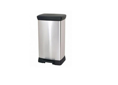 Curver Mülleimer mit Pedal – Kunststoff – 50 Liter – Schwarz Silber