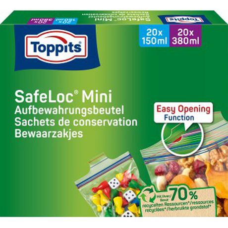 Toppits Mini Zip-Beutel Safeloc 150 ml 380 ml 40 Stück | 2 Stk