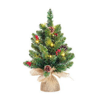 Edelman Creston Weihnachtsbaum LED batteriebetrieben grün mit Sackleinen 15l Spitzen 42 - H45xT35cm