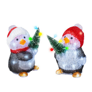 LED-Pinguin-Acryl-Pinguine-Steadybo für den Außenbereich, 2-fach, 17 cm x 17,5 cm x 26 cm