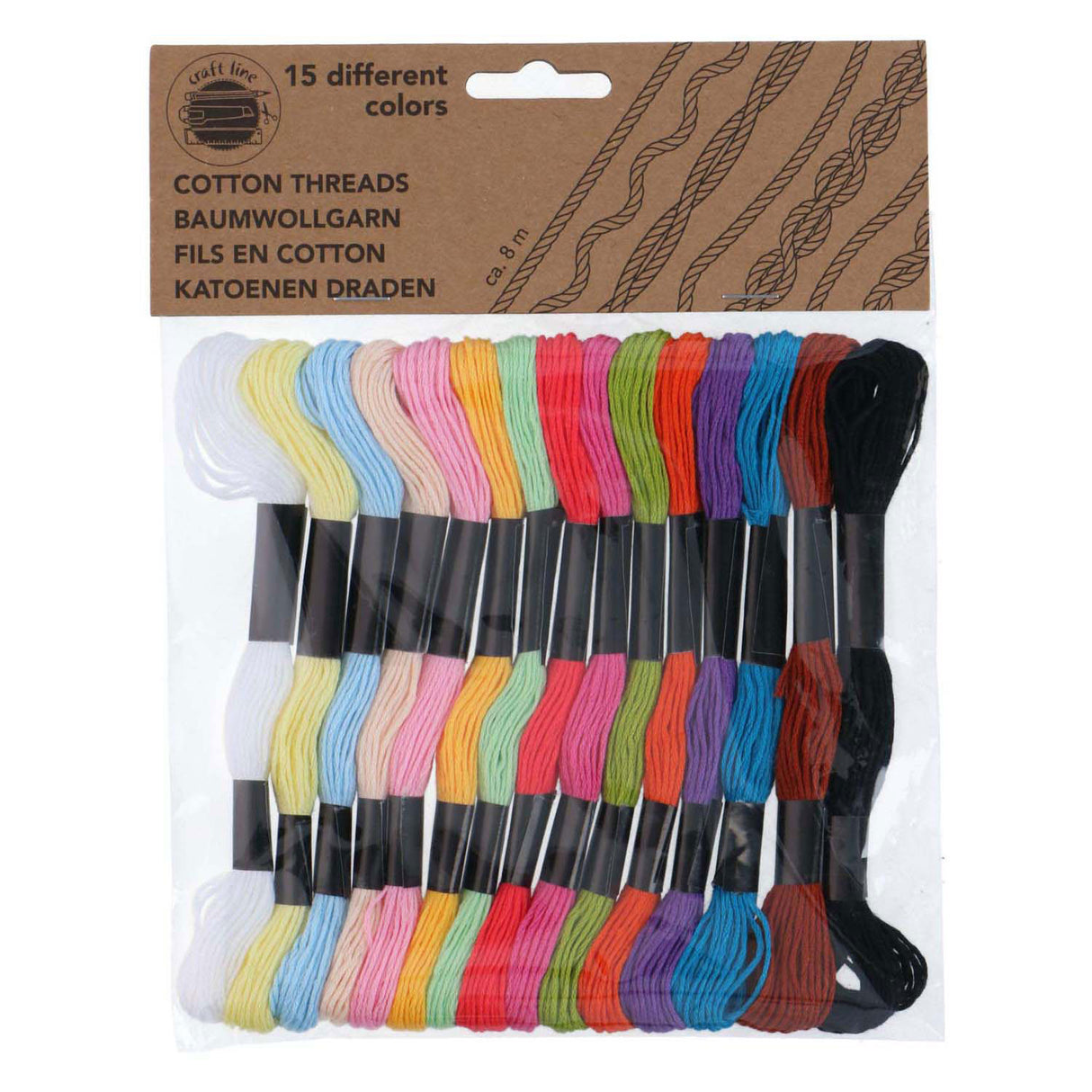 Edco Baumwoll-Bastelgarn, Stickgarn, 8 m, 15 Stück.