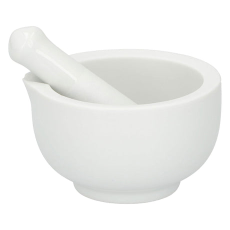 Alpina Kitchen Home Alpina Mörser mit Stößel aus Keramik – Gewürzmühle und Gewürzmühle – Mörser mit Ausgießer – geeignet für Pesto, Knoblauch, Nüsse, Saucen und mehr – weiß