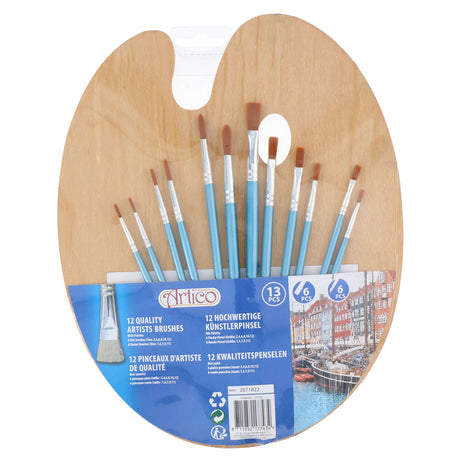 Kreative Kinderpinsel mit Malerpalette aus Holz, 13-tlg.