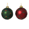 Kerstballen glas matt w red diamonds 2col ass | 12 stuks