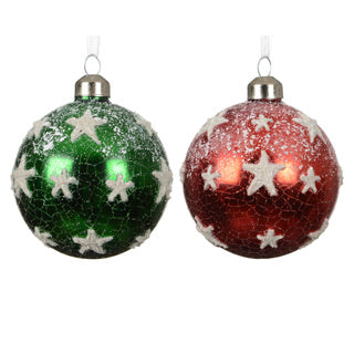 Kerstballen glas shiny with snow on top 2col ass | 12 stuks