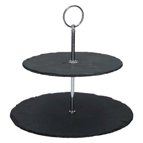 Alpina-Schieferetagère - 2 Schichten - ø 20 und 25 cm - Präsentationsschale