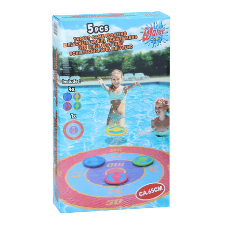 Eddy Toys Wurfspiel 5-teilig – Schwimmbadspielzeug für Kinder – schwimmendes Zielspiel mit Scheiben – Spiel für Wasser und Garten – Durchmesser 65 cm – mehrfarbig