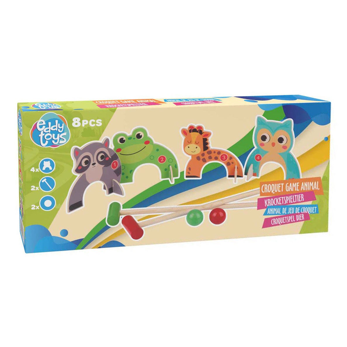 Krocketspieltiere aus Holz, 8 Stück.