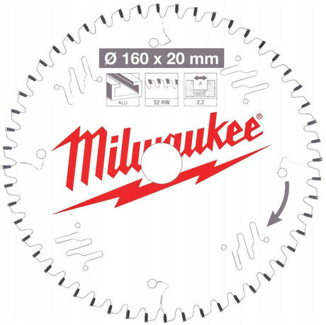 Milwaukee rondzaag 160x20x2,2x52z tf aluminium