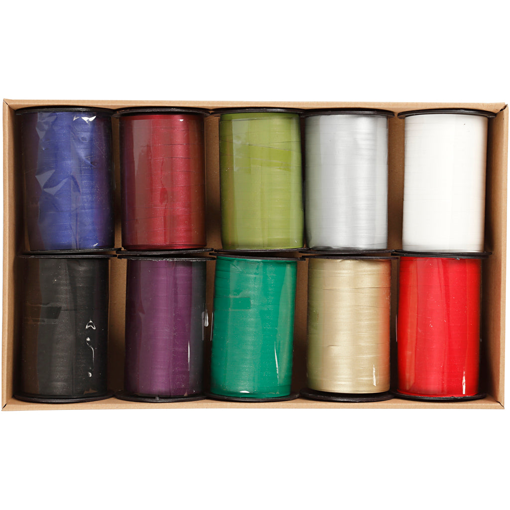 Creativ Company Geschenkband, B: 10 mm, verschiedene Farben, 10x250 m 1 Karton
