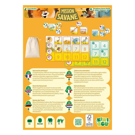 Geronimo-Spiele Mission Savane – Kiwizou – Kinderspiel – ab 5 Jahren – für 1 bis 4 Spieler