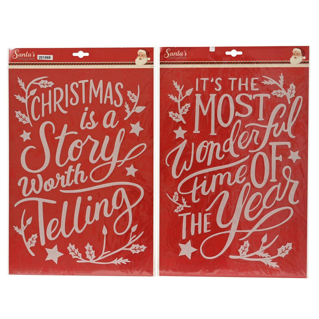 Decoris raamdecoratie sticker wit glitter 40x28cm 2 assorti