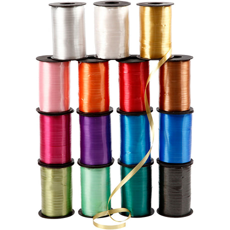 Creativ Company Geschenkband, B: 10 mm, glänzend, verschiedene Farben, 15x250 m 1 Karton
