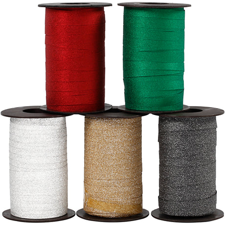 Creativ Company Geschenkband, B: 10 mm, Glitzer, verschiedene Farben, 5x100 m 1 Box