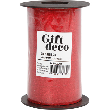 Creativ Company Geschenkband, B: 10 mm, Glitzer, Rot, 100 m 1 Rolle
