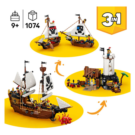 Lego Creator 3in1 klassisches Piratenschiff, Piratenboot, Spielzeug für Kinder 31387