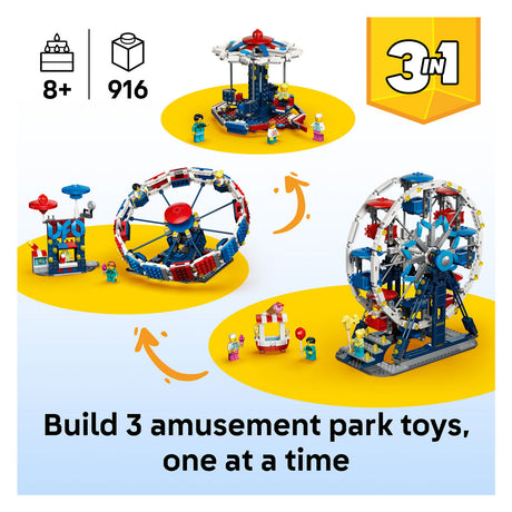 Lego Creator 3in1 klassisches Riesenrad, UFO-Fahrt und Whirligig-Spielzeug für Kinder 31389