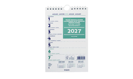 Brepols wandkalender weekkalender 2026 =2 spiraal 13x21cm