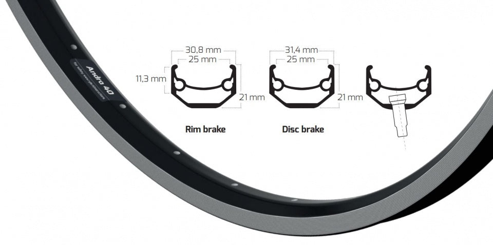 Ryde Felge Andra 40 20 Zoll (406) schwarze Bremskante 32 Löcher 14g