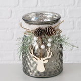 Boltze Home Teelichthalter Glas mit Weihnachtsdeko H16cm