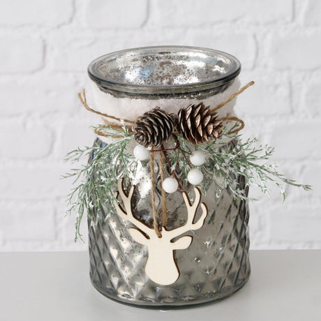 Boltze Home Teelichthalter Glas mit Weihnachtsdeko H16cm