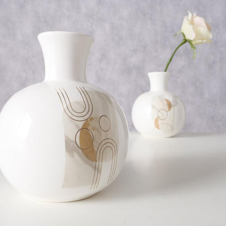 Boltze Home Vase 'Ronami' Dolomit Ø14x17cm 2-fach weiß sortiert