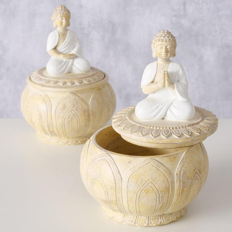 Boltze Home Vorratsdose 'Jamory' Polyresin Ø10x14cm gebrochenes Weiß 2-fach sortiert