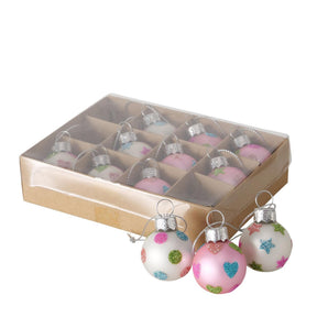 Boltze Home Weihnachtskugel Glas heilig 12 Stück in Box - rosa und weiß gepunktet