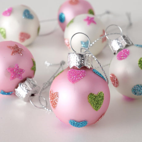 Boltze Home Weihnachtskugel Glas heilig 12 Stück in Box - rosa und weiß gepunktet