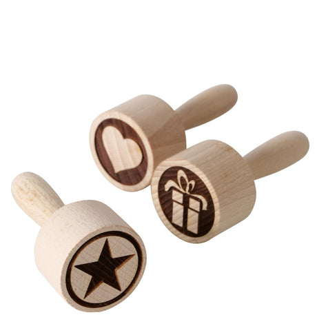 Boltze Home Keksstempel Ø 8 cm aus Buchenholz mit Weihnachtsbild im 3er-Set