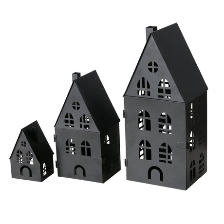 Boltze Home Laternenset Dover House 3-teilig L8-12-12cm B7-10-13cm H13-24-35cm schwarz