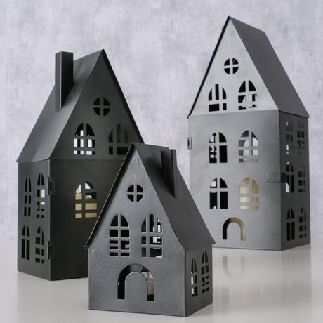 Boltze Home Laternenset Dover House 3-teilig L8-12-12cm B7-10-13cm H13-24-35cm schwarz