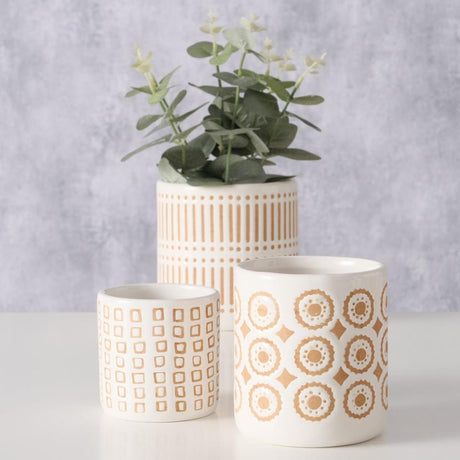 Boltze Home Blumentopf-Set 'Idale' 3-teilig Dolomit Ø9x10cm, Ø7x7cm, Ø11x12cm