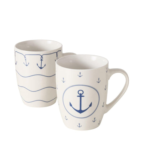 Boltze Home Becher 'Bösum' 350 ml weiß mit blauem Ankermotiv Ø8,5x10,5cm Porzellan 2-fach sortiert