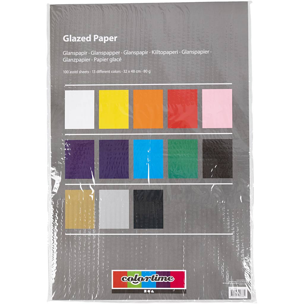 Creativ Company Glanzpapier, Blatt 32x48 cm, 80 g, verschiedene Farben, 100 Blatt 1 Karton