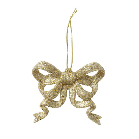 Boltze Home Weihnachtsanhänger Schleife Abby 2-teilig Kunststoff 1,5x9cm Glitzer Gold