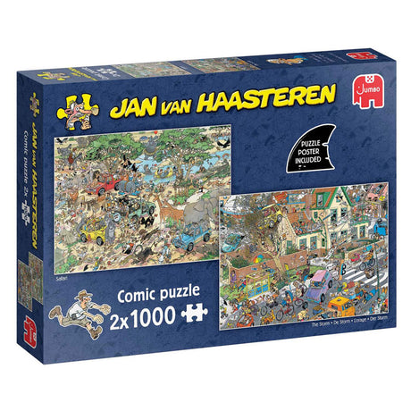 Jumbo Jan van Haasteren Puzzle - 2in1 Safari-Sturm, 2x1000 Teile.