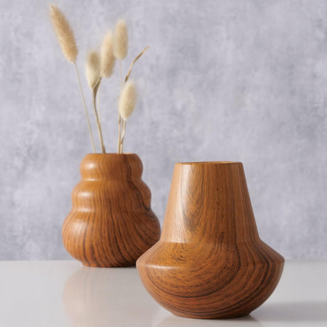 Boltze Home Vase Wilhelmy H10,5cm Dolomit Holzoptik braun