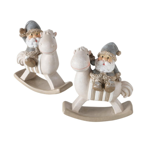 Boltze Home Weihnachtsmann Berny auf Schaukelpferd Kunstharz H11cm