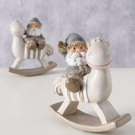 Boltze Home Weihnachtsmann Berny auf Schaukelpferd Kunstharz H11cm