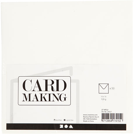 Briefumschläge der Firma Creativ, Briefumschlaggröße 16x16 cm, 120 gr, gebrochenes Weiß, 50 Stück 1 Karton