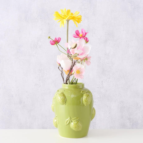 Boltze Home Vase Limette Durchmesser 18 x 20,5 cm, Porzellan, Zitrusfrüchte