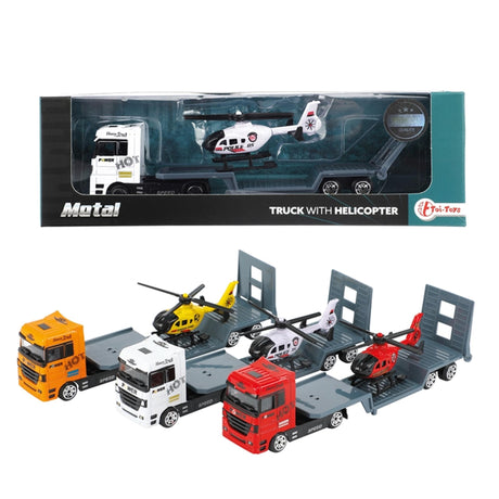 Toi-toys Metall-LKW mit Anhänger und Hubschrauber
