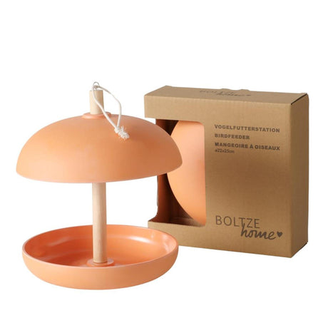 Boltze Home Vogelhäuschen Giardino Dia21x29cm 200ml Bambus, Polyresin und Jute Orange