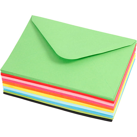 Farbige Umschläge der Firma Creativ, Umschlaggröße 11,5 x 16 cm, 80 g, verschiedene Farben, 10 x 10 Stück, 1 Karton