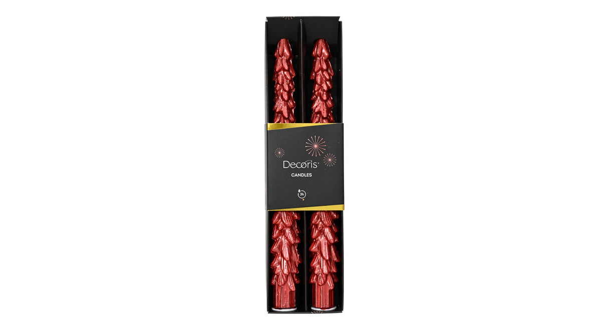 Set 2 dinerkaars paraffine kerstrood d2,1 h25cm