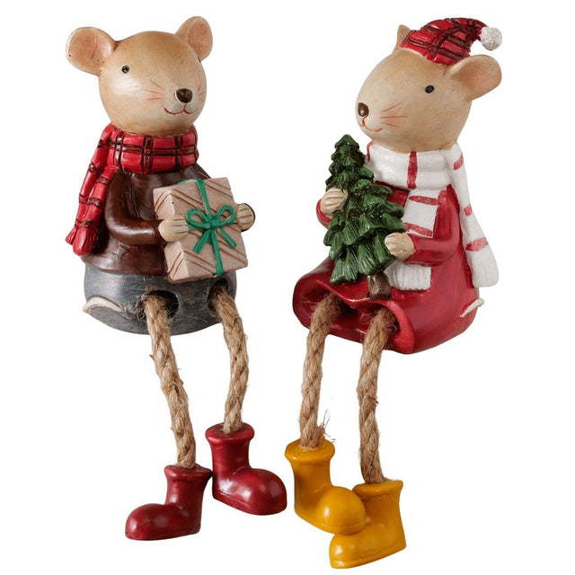 Boltze home bungelbeentjes muis millie h10,5cm kunsthars polyester groenrood 2 assorti